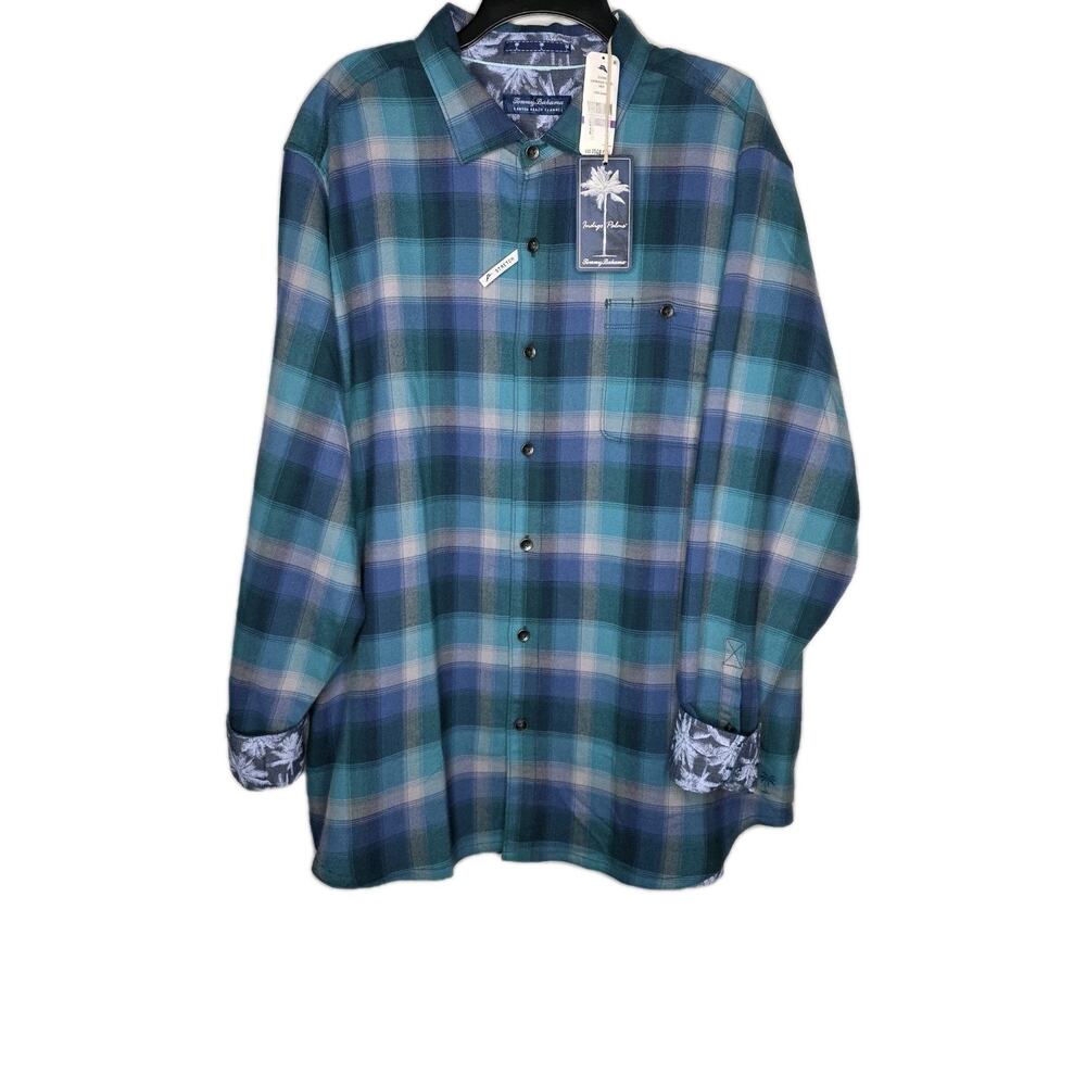 Tommy Bahama Stretch Flannel Shirt Mens XXL Blue Canyon Beach Fireside Seaway